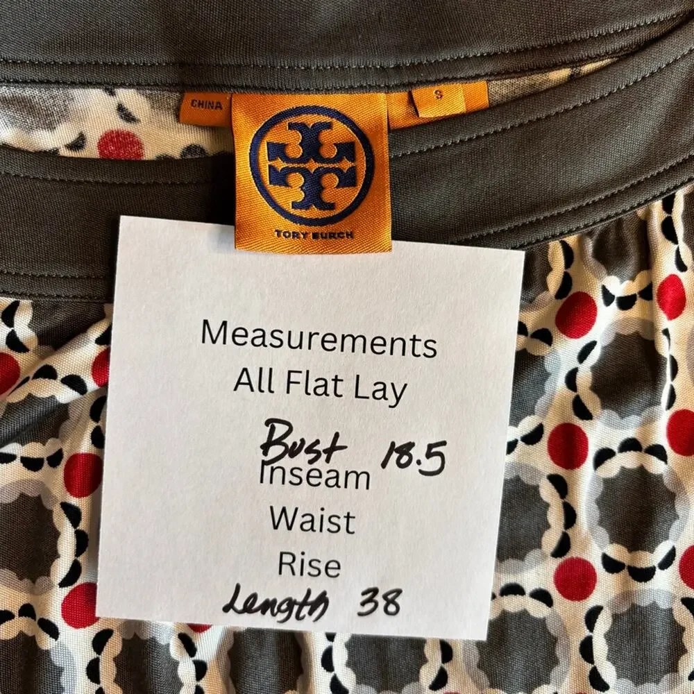 Tory Burch 100% Silk Geometric‎ Print Dress Sz M Mod Shift Style Long Sleeve
